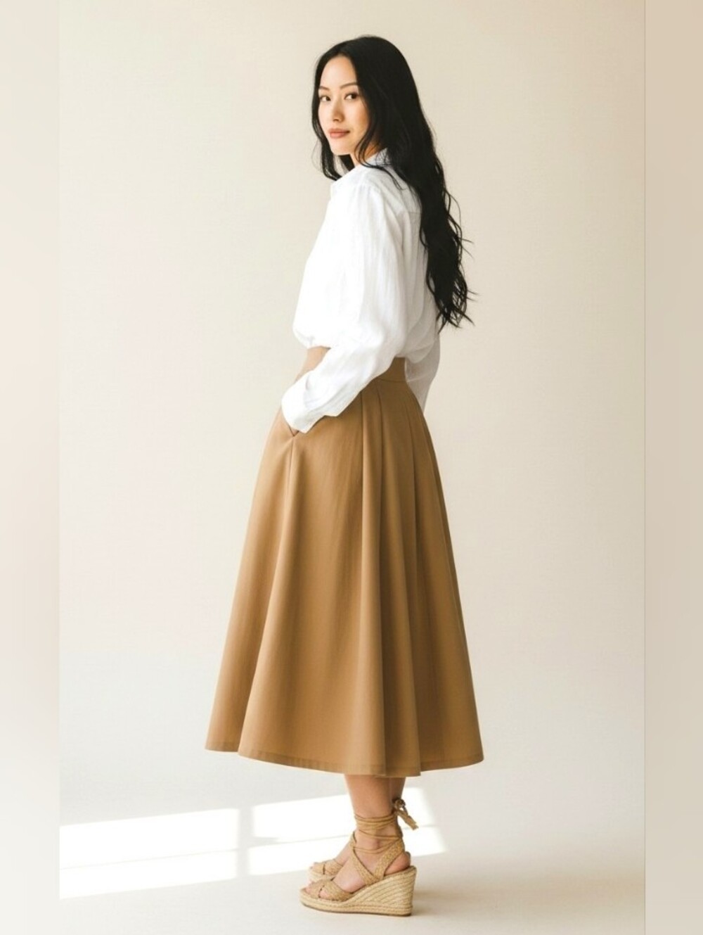 JapaneseDesign AudreyHepburn Maxi Skirt Office Brunch Date Flowy Minimalist S
